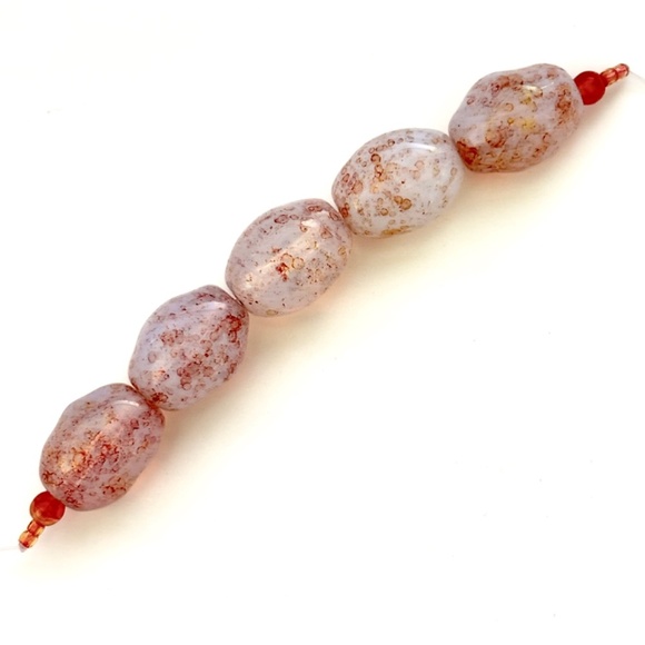 As Low As $2 Pink Oyster Picasso Pinched Olive Czech Beads 16mm x 12mm (5) - Picture 1 of 2